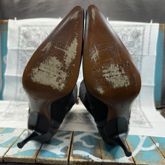 DONALD J. PLINER Black Leather & Textile Detail Mid-Calf/Ankle Boots Womans 8.5M - Picture 9 of 12